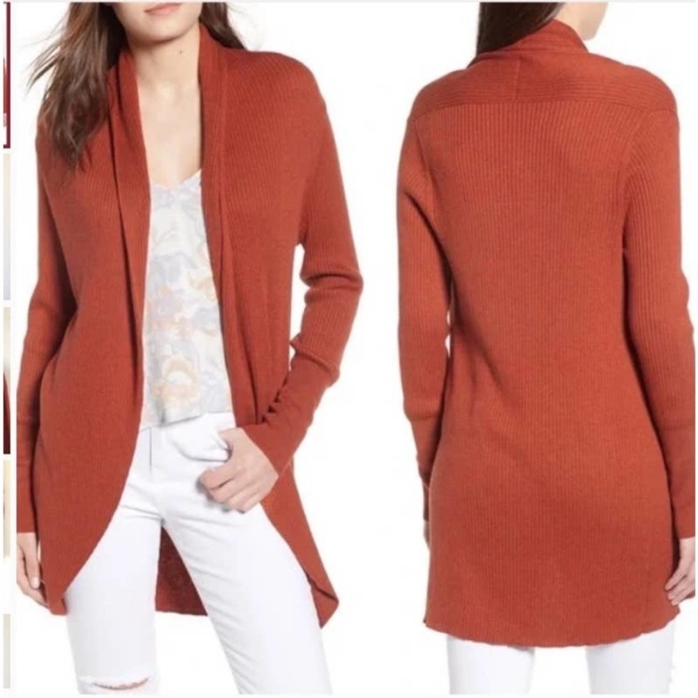 A new day | Women's Rust Open Front ribbed Cardigan